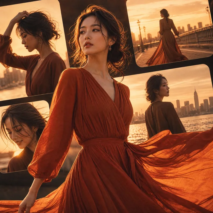 Aesthetic sunset Japanese women’s fashion film collage poster