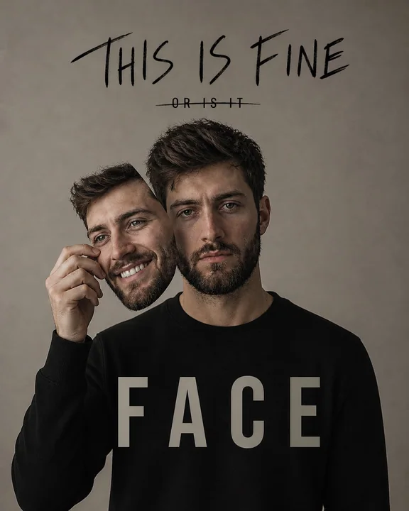 Ultra-realistic portrait of a young person removing a mask, revealing a dual personality