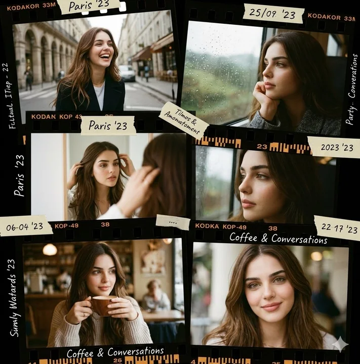 Chronologie des souvenirs d’une jeune fille en collage de pellicule cinématographique