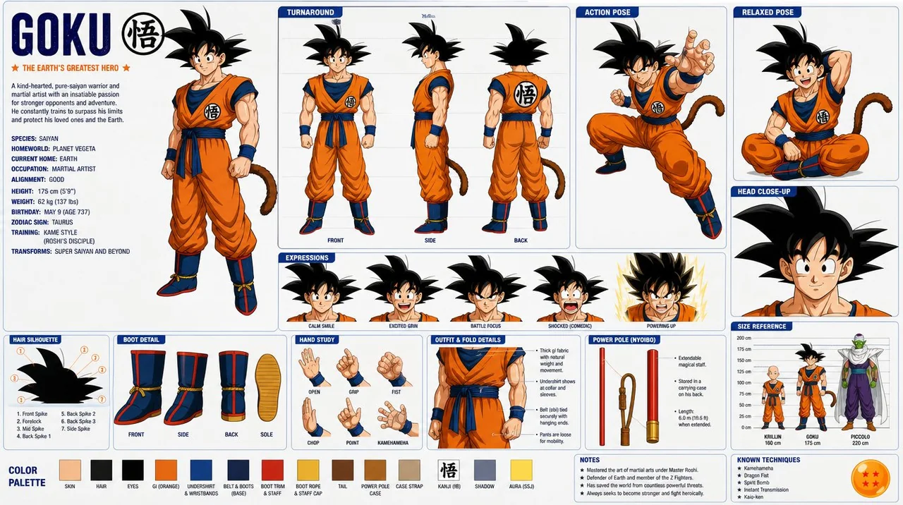 Sun Wukong anime-style full character design sheet