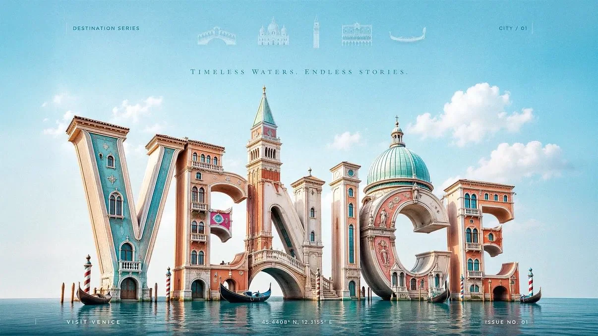 Affiche de voyage typographique de monument urbain avec effet de sculpture 3D haut de gamme