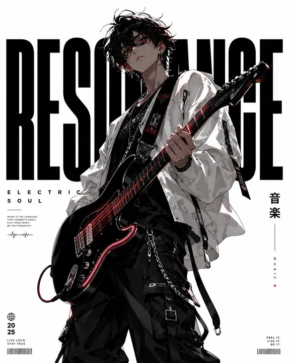 Minimalist high-end anime guitarist trendy poster