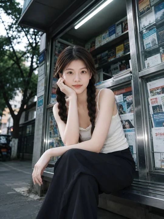 都市街头报刊亭,简约少女,写实街拍