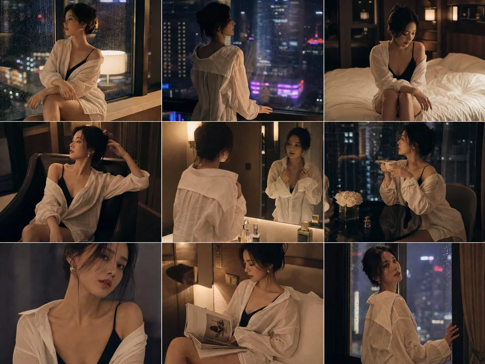 Chemise blanche pour femme, photo de nuit en ville