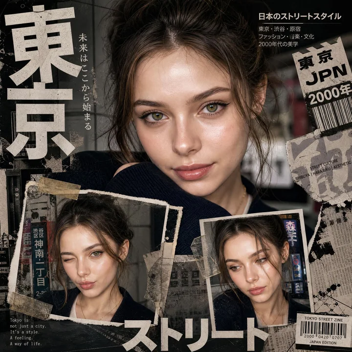 Y2K Japanese Street Fashion Magazine Collage Poster