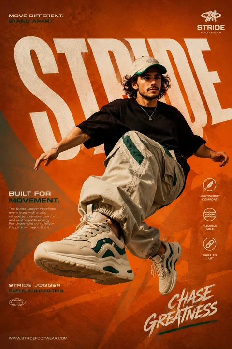Modern dynamic sports shoes print advertisement poster