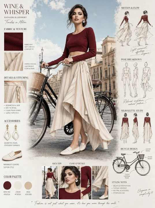 Croquis conceptuel de design de mode pour un vélo rétro européen