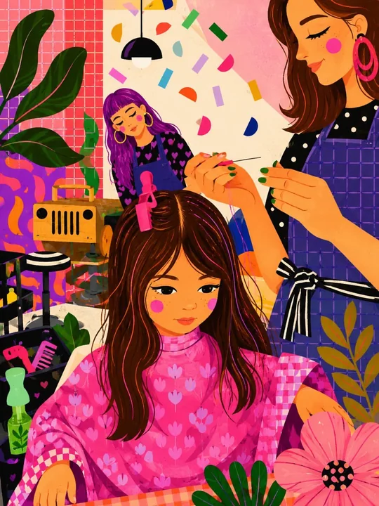 Dreamy Retro Girl Style Hair Salon Illustration