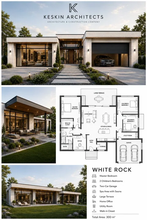 Modern single-story luxury villa architecture presentation board design