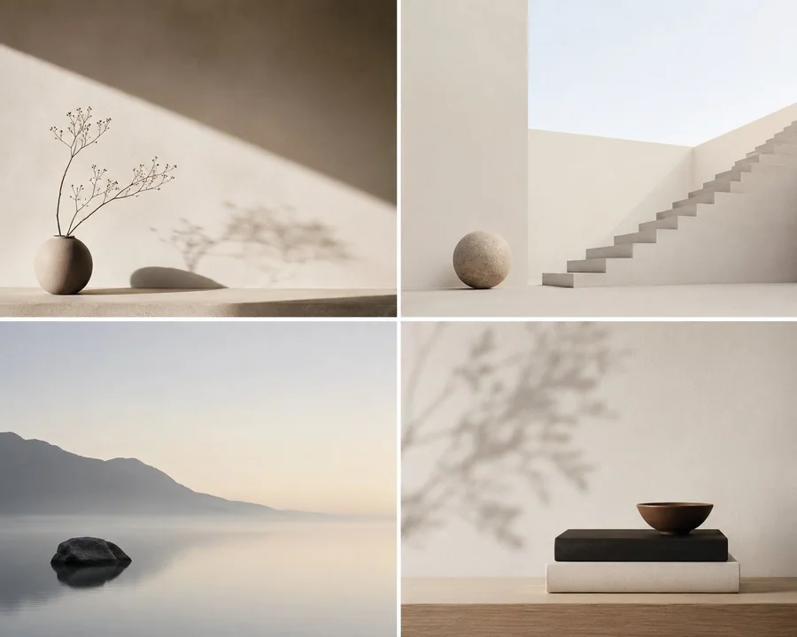 Minimalist serene balance scene generation