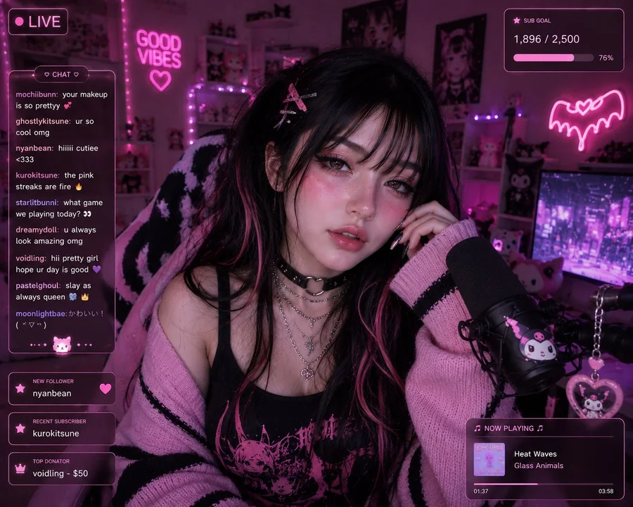 Cyber neon pink esports girl live stream