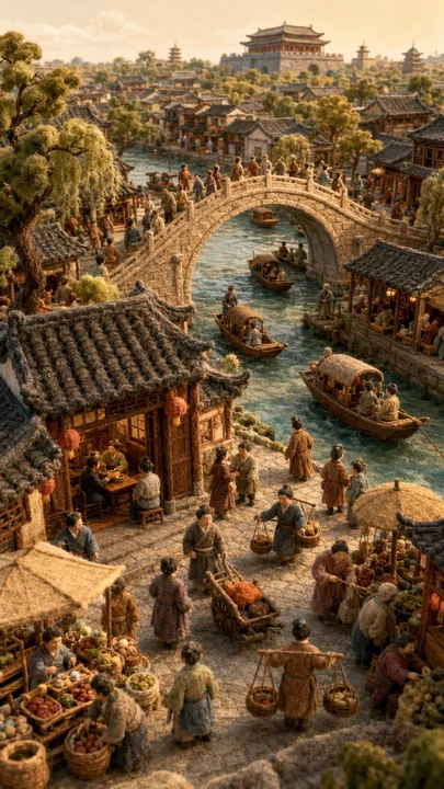 Needle-felted miniature three-dimensional model of a national-style scene painting