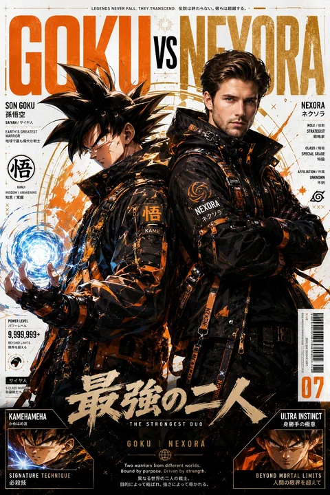 サイバーストリート風アニメとラグジュアリーファッションのクロスオーバーポスター