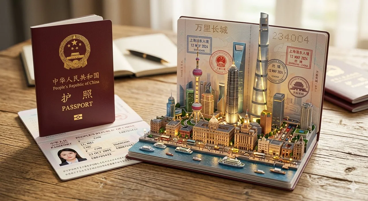 中国パスポート立体書上海都市景観