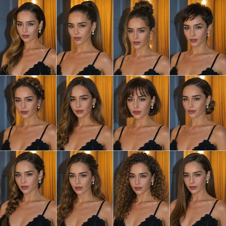 同一人物のさまざまなヘアスタイルを比較したコラージュ風ポートレート写真