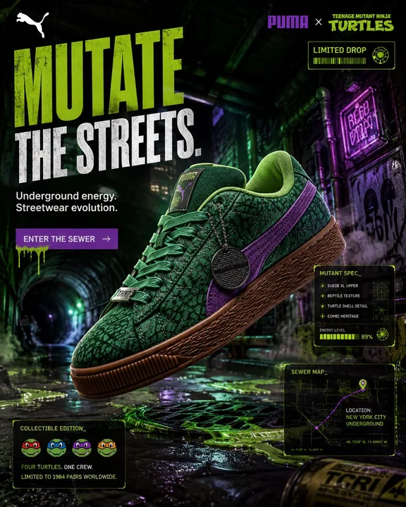 PUMA x Teenage Mutant Ninja Turtles - Publicité pour des chaussures de rue de luxe