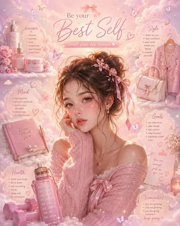 Dreamy and soft girl aesthetic poster illustration