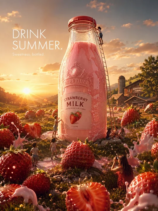 Strawberry Milk Giant Installation Luxurious Fast-Moving Consumer Goods Visual Campaign