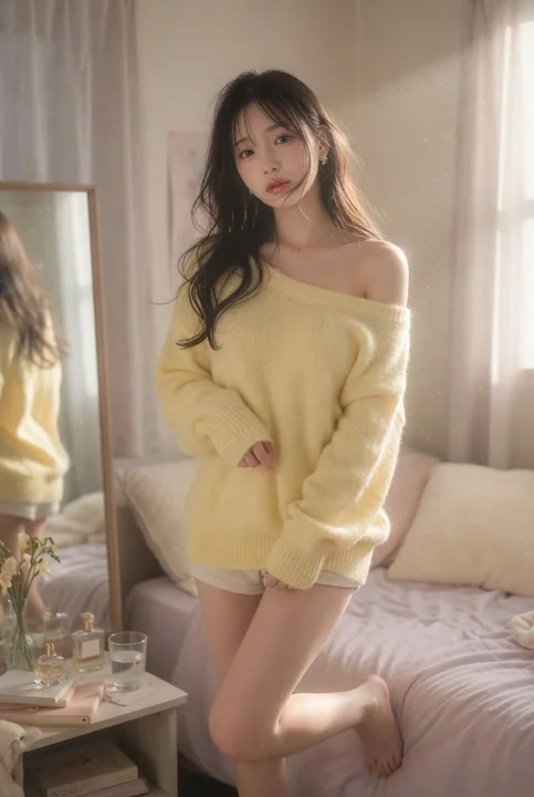 美しい日本風の少女の寝室のパノラマ写真