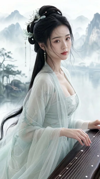 4K写実的な新中式古風の女性半身ポートレート
