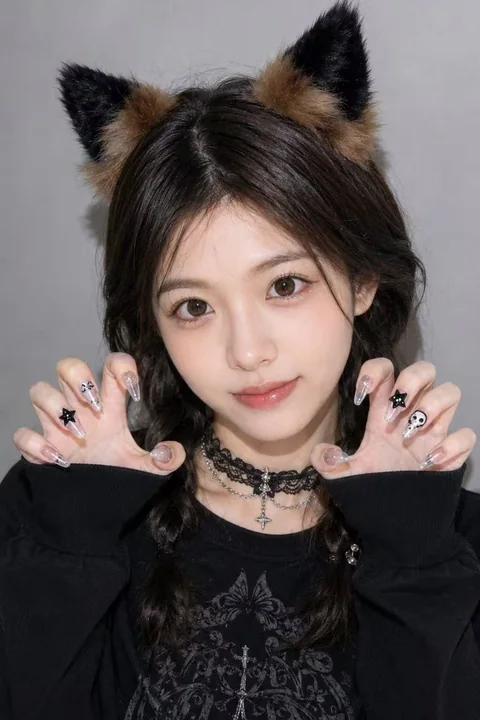 Gothic cat-like and fox-like girl realistic portrait prompt