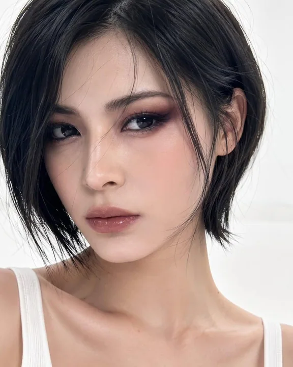 Portrait beauté féminin cheveux courts bob réaliste coréen