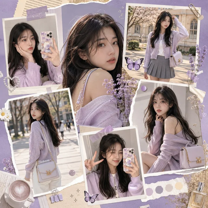 Modern Korean Gen Z Style Lavender Color Fashion Collage Advertisement