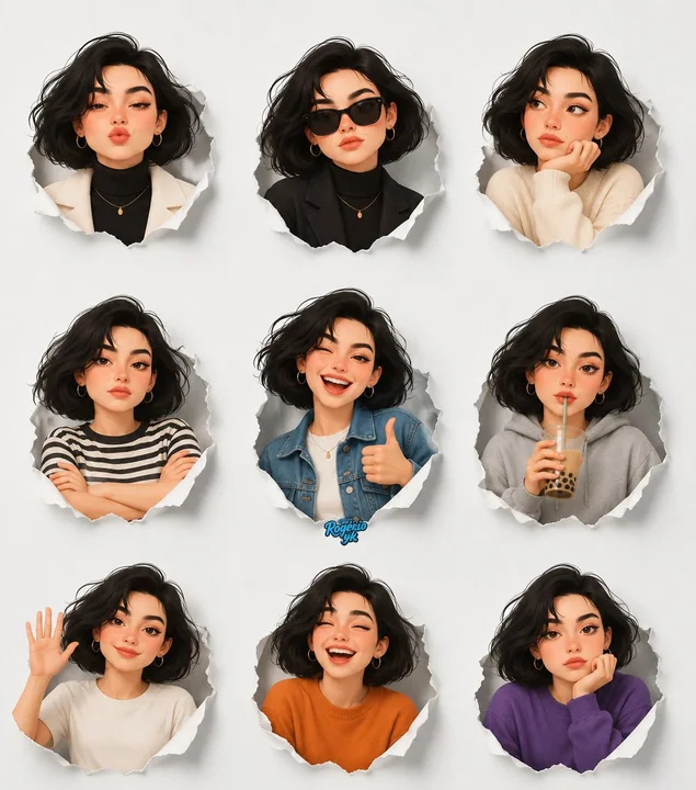 3Dのかわいい女の子のピクサー風ステッカーパック