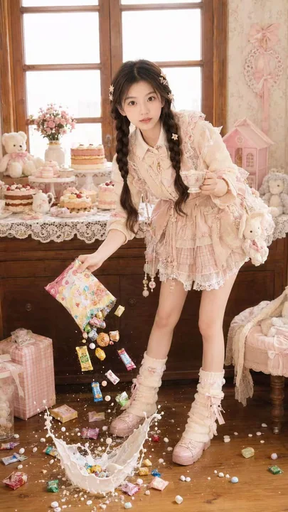 Portrait photo de mode d’une jeune fille dans une pâtisserie de rêve