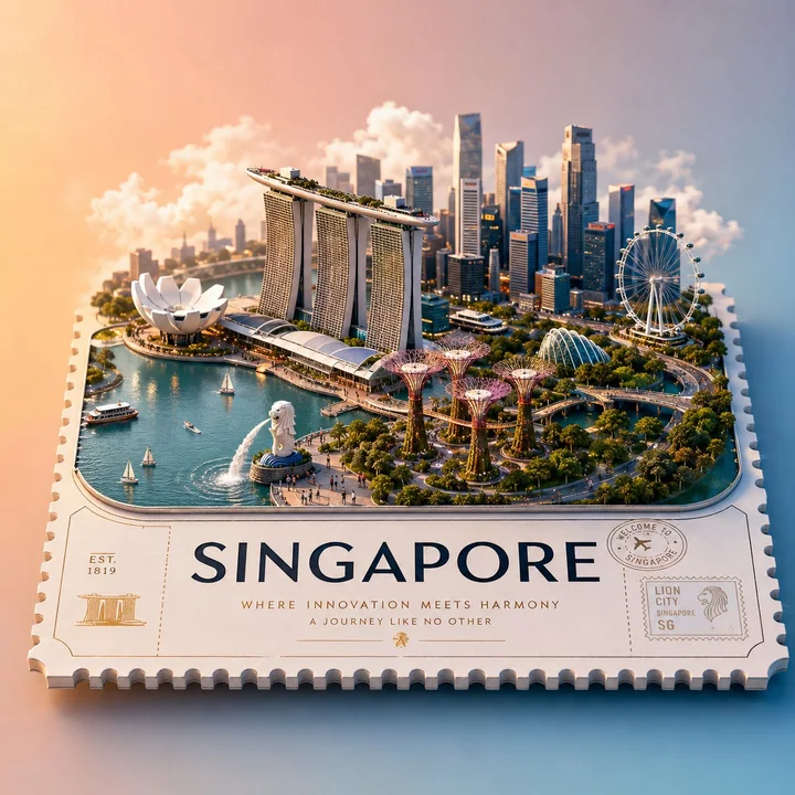 Premium 3D Isometric Floating Miniature Landscape Tourism Poster