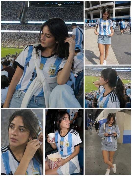 Collage de vie au stade de football d’une supportrice argentine numéro 10