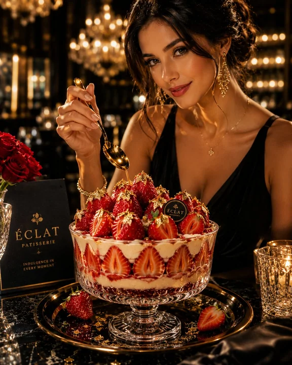 Michelin-starred restaurant luxurious strawberry dessert advertisement still life