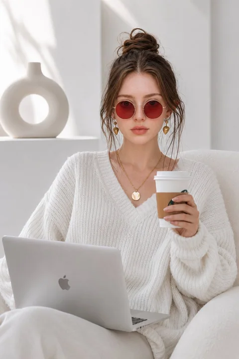 Photographie de portrait de mode hyperréaliste avec un pull blanc