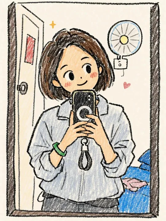 Healing-style hand-drawn chibi girl illustration