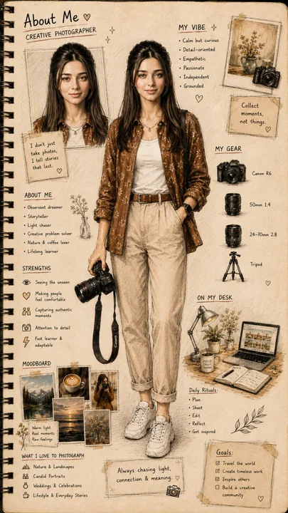 Vintage hand-drawn sketchbook character design sheet