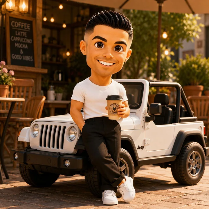 3Dのかわいいデフォルメキャラクターとミニジープ