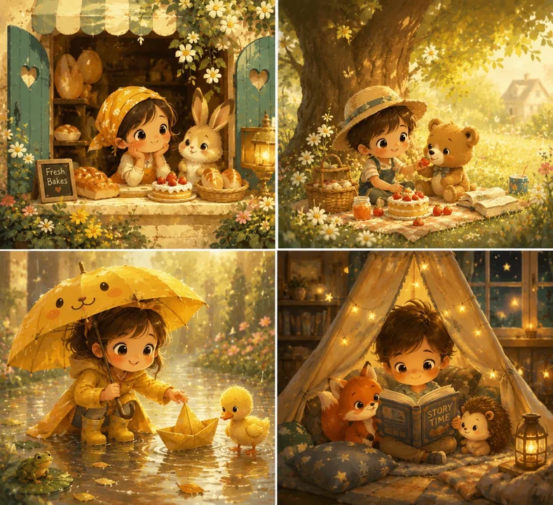 رسم توضيحي زيتي بأسلوب استوديو رسوم متحركة حالمة