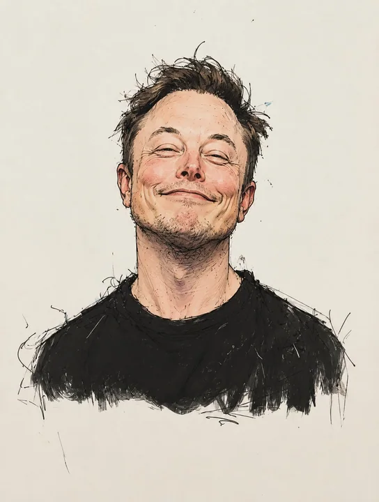 Caricature humoristique de célébrité, minimaliste, à l’encre et aux couleurs légères