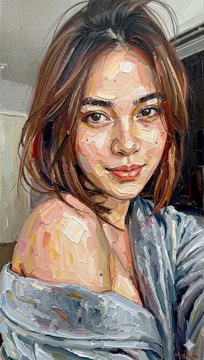 厚塗り油絵のパレットナイフの質感を持つアートポートレート
