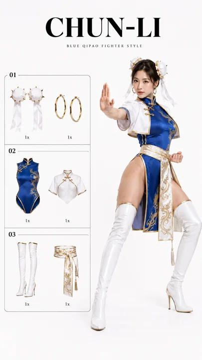 Chun-Li fashionable and elegant cosplay outfit