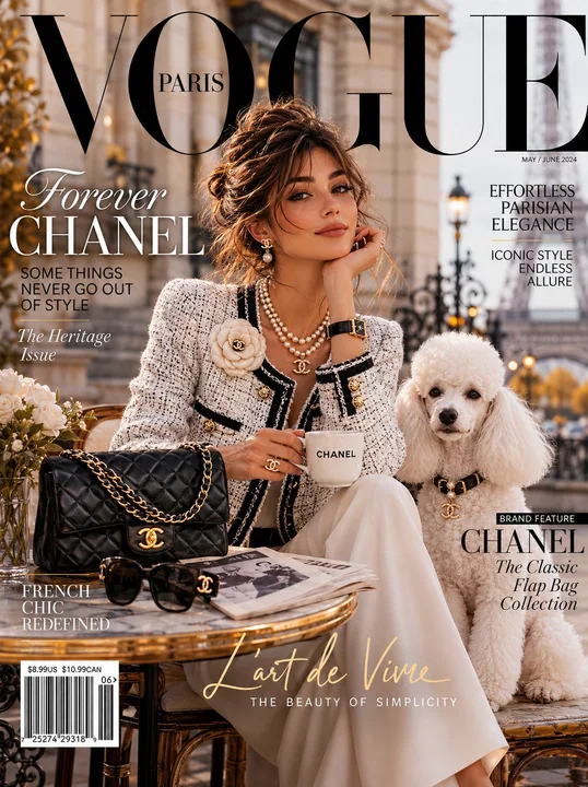 Grand éditorial photo de couverture de magazine de mode classique Chanel