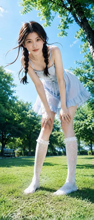 Outdoor summer park realistic portrait photography prompt
