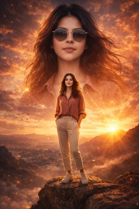 بورتريه غروب شمس بتعريض مزدوج بأسلوب سينمائي IMAX سريالي