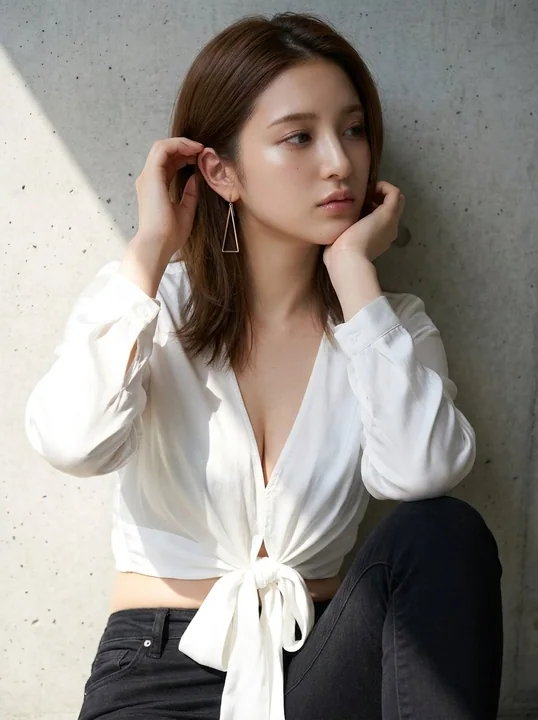 Gros plan d’une jeune fille asiatique portant une chemise blanche et un jean noir