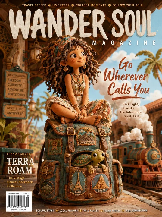 Bohemian-style claymation travel girl