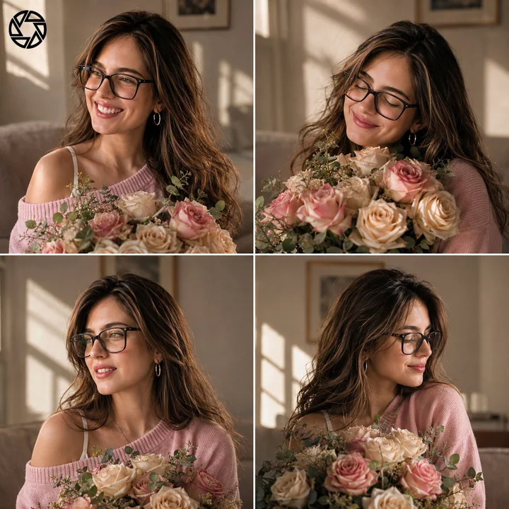 Collage de portraits dans un jardin, style magazine haut de gamme