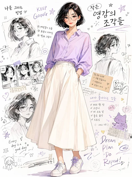 Modern Korean-style anime fashion illustration collage background