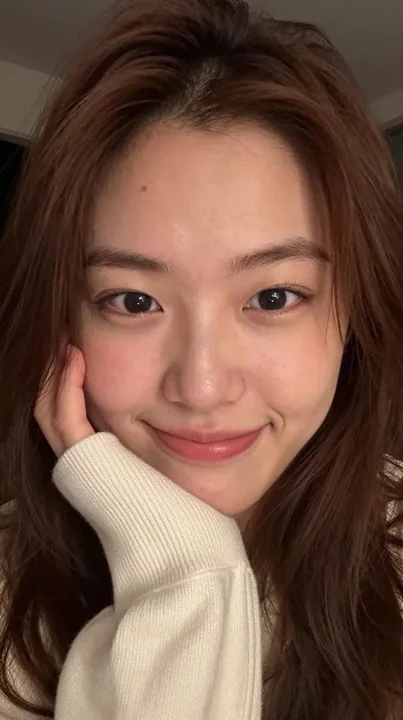Close-up realistic self-portrait of a young woman from East Asia