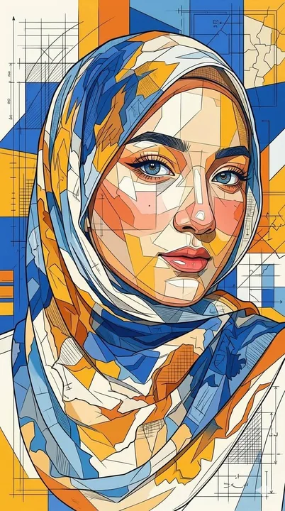 Portrait de plan architectural cubiste en mosaïque géométrique extrêmement détaillée