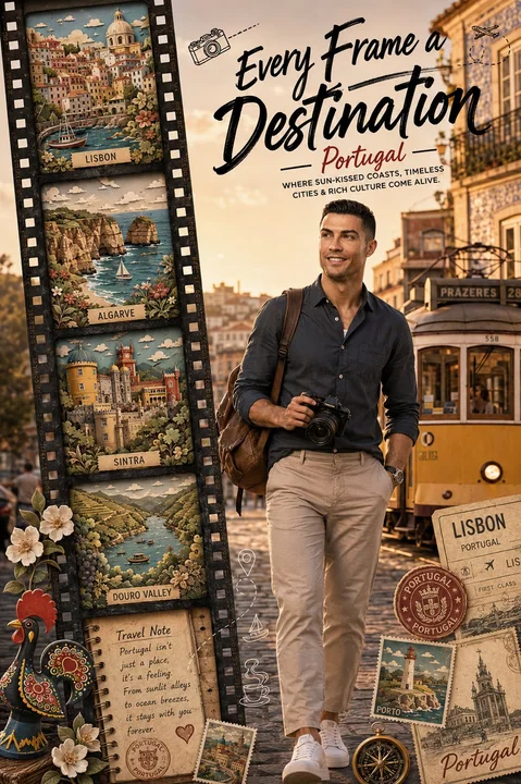 3Dトラベラーと紙切りのフィルム旅行ポスター